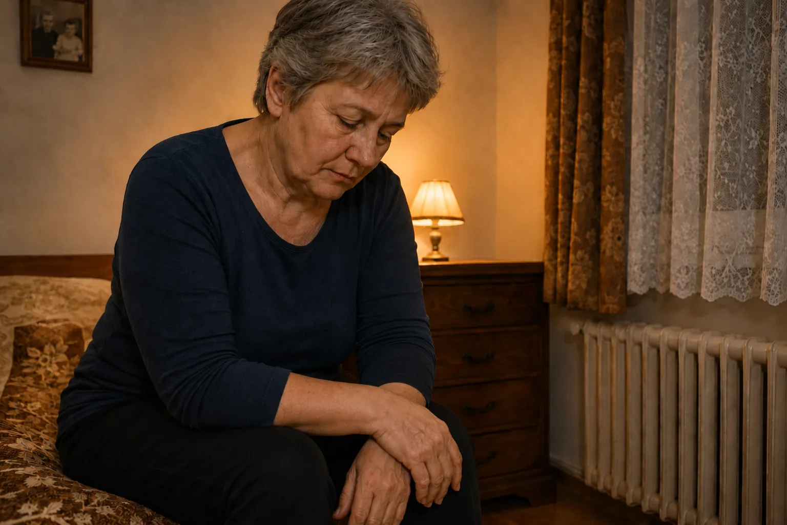 Pikkelysömörrel élő nő otthon, este